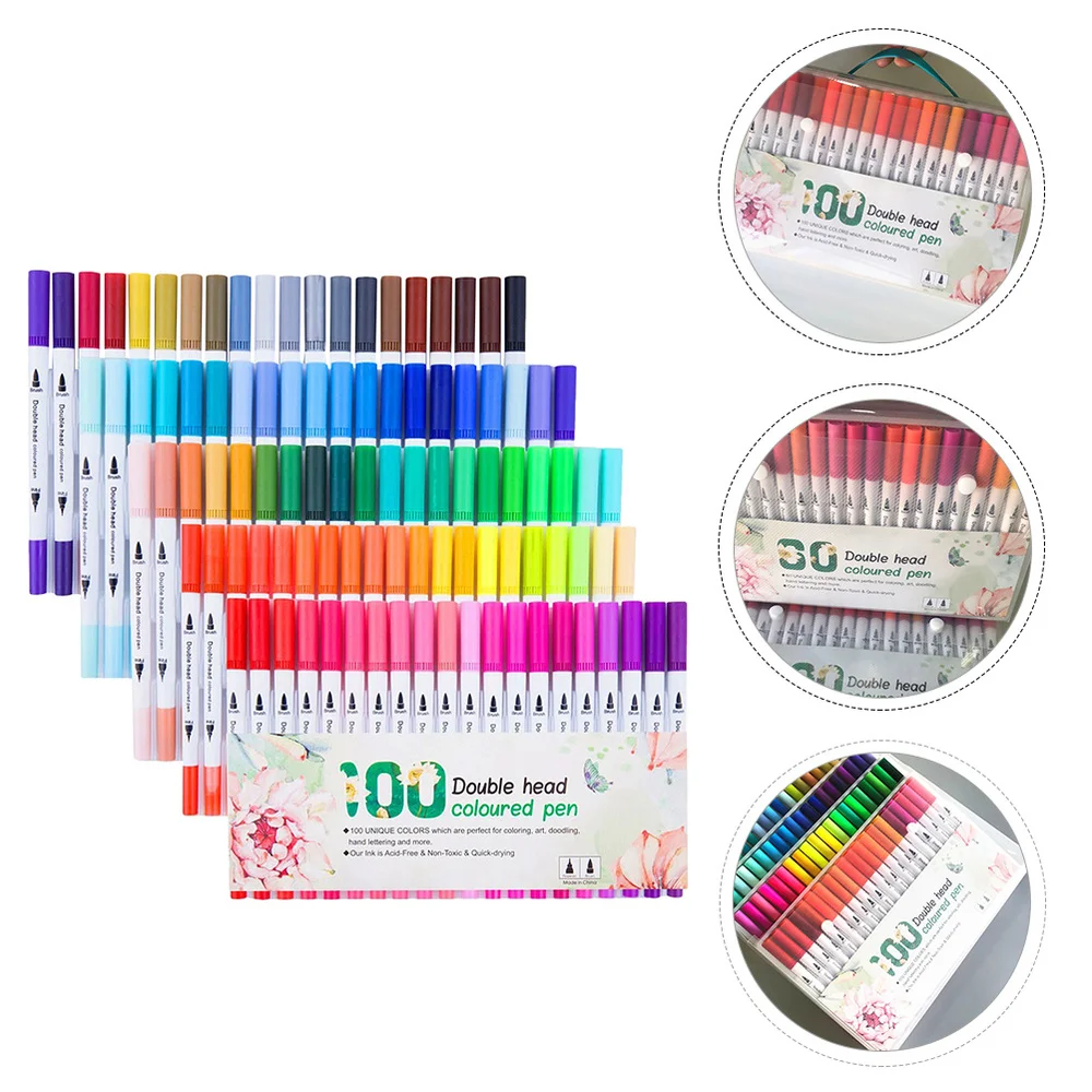 

100Pcs Dual Tip Brush Pens Coloring Markers Journaling Pens Colored Marker Pens