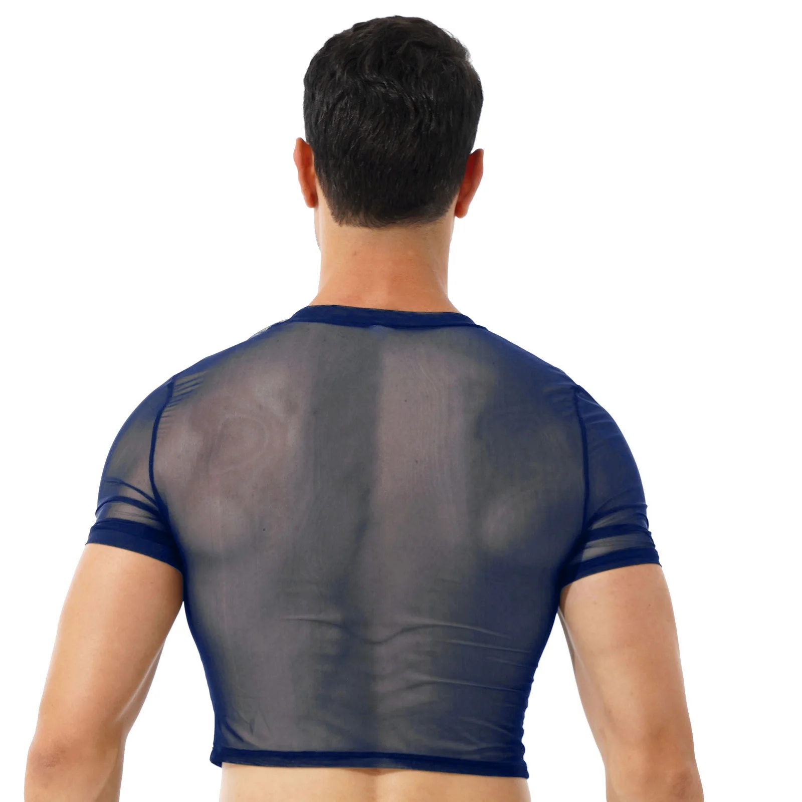 Мужские футболки с коротким рукавом прозрачная сетчатая укороченная футболка в