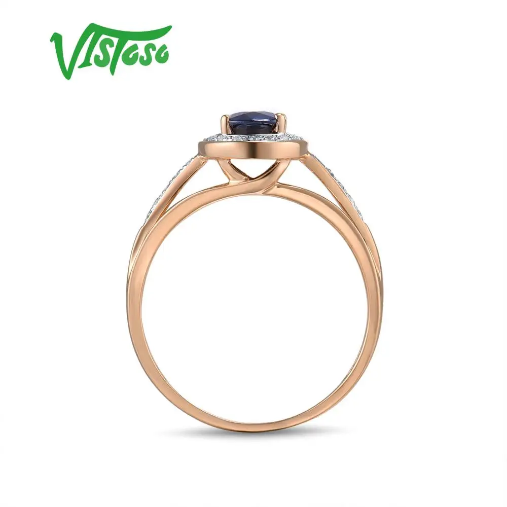 VISTOSO 14K White Gold Rings For Women Genuine Sparkling Diamond Fancy Blue Sapphire Engagement Anniversary Unique Fine Jewelry
