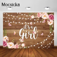 mocsicka its a girl backdrop rustic wood blush pink flower butterfly baby shower party decoration photography background