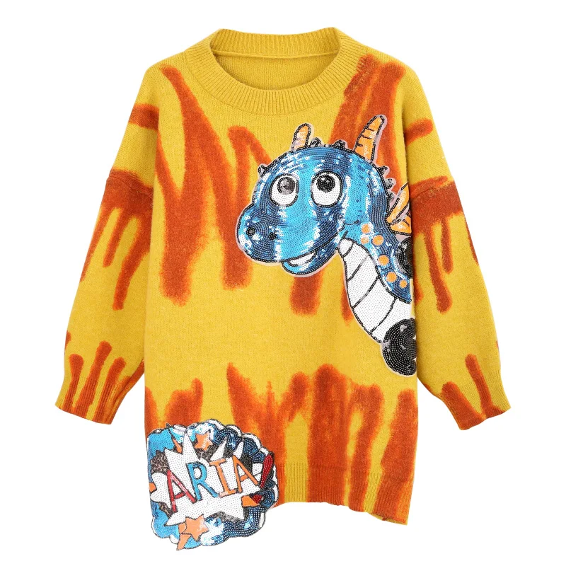 2020 Autumn knitted tops fashion sequins patch designs women chic sweaters | Женская одежда