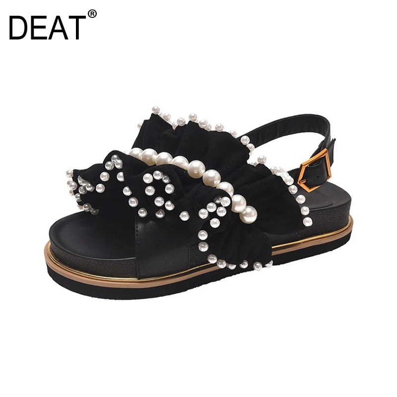Женские босоножки на платформе [DEAT] черные толстой с ремешком пряжкой и