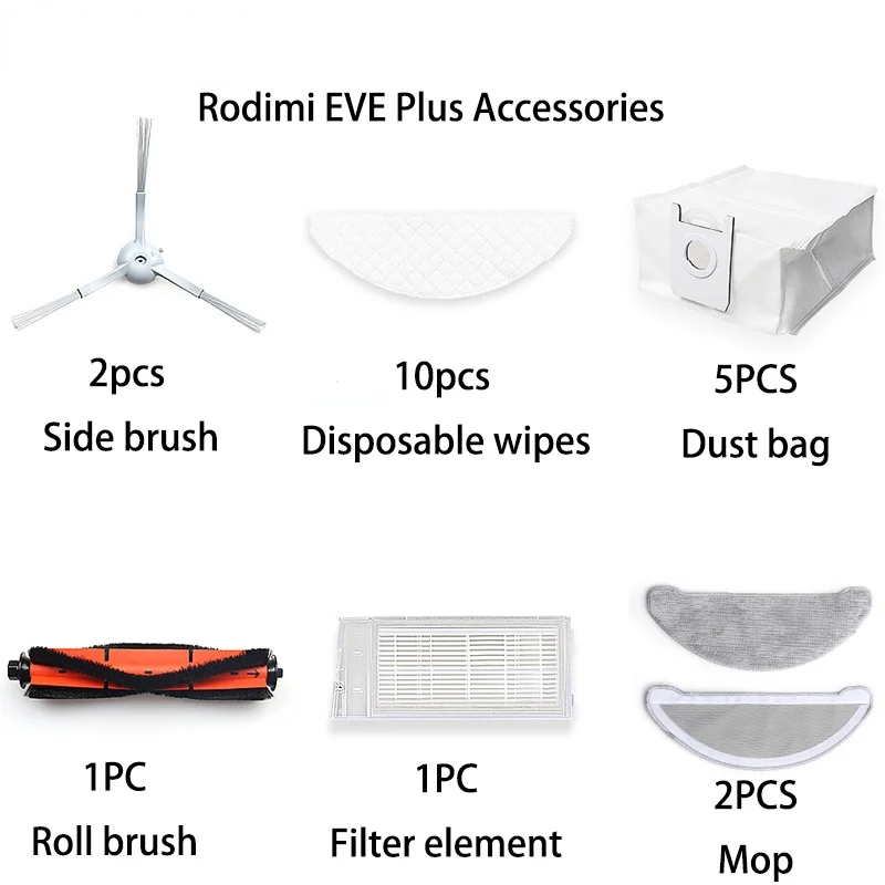 

Mops Cloths Dust Bags Rolling Side Brush HEPA Filter Adaptor for Roidmi EVE Plus Robot Vacuum Cleaner Parts