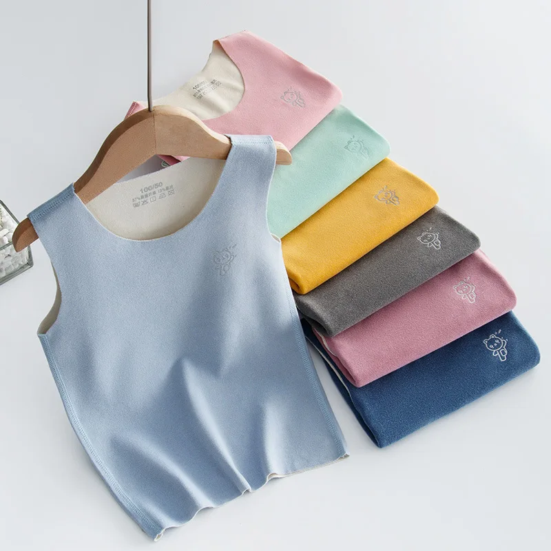 

2021 осенний теплый жилет, детская одежда, зимнее бесшовное нижнее белье для мальчиков и девочек, жилет, Симпатичные топы без рукавов для сна, ...