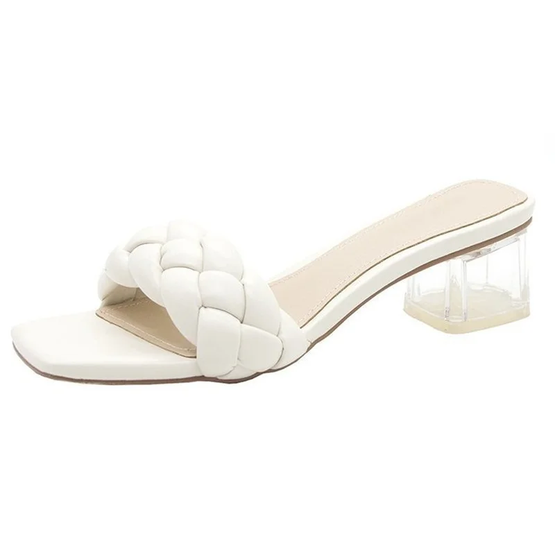 

Sandals Women 2021 Summer Fashion Trend New Braided 5 Cm Square Toe Sandals Thickened Mid-Heel All-Match Outdoor Women's Shoes
