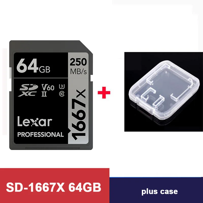 1667X-64G-Plus-Case Lexar 32 GB/64 GB карты памяти SDHC 128 ГБ 256 ГБ SDXC U3 памяти флэш-карты 150 МБ/с. Class 10 1667X карт SD слот для карт памяти для 3D 4K видео Камера - Емкость: 1667X-64G-Plus-Case
