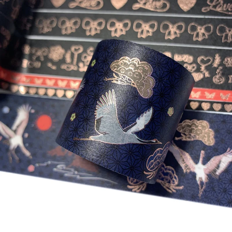 

6Rolls DIY Hand Account Paper Tape Bronzing Crane Masking Tape Sticker Set For Scrapbooking Journal Decoration