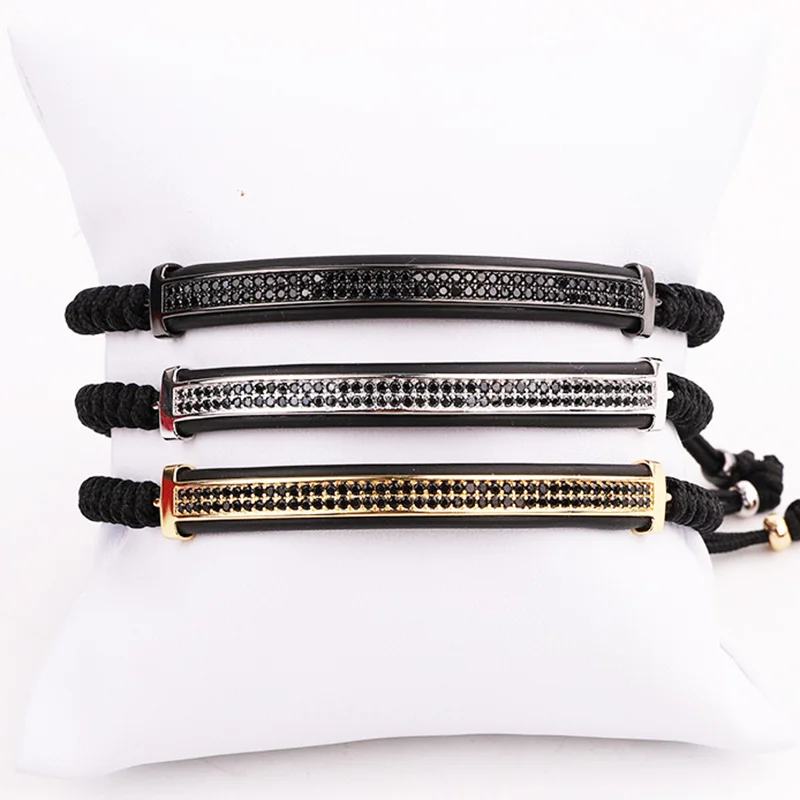 Мужской браслет с микро фианитами ручной работы плетеный макраме мужские