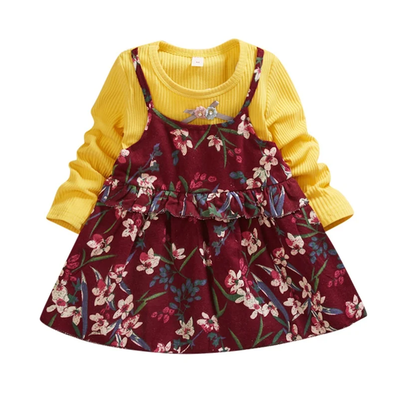 

Autumn Cotton Baby Girls Flower Long Sleeves Dress Children's Clothing Kids Princess Dresses Casual Baby Girl Clothes 1-4 Years