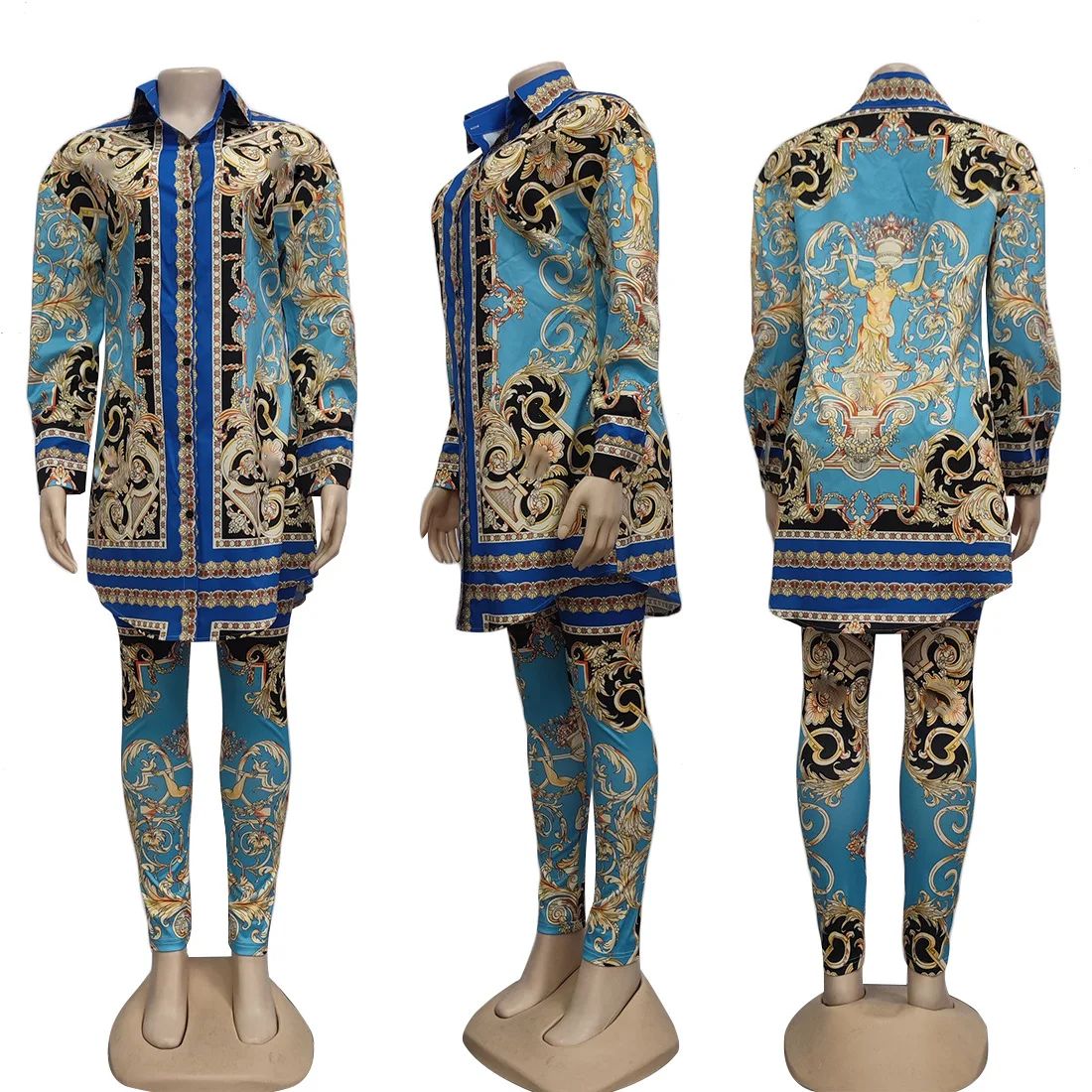 Женский комплект африканской одежды длинная рубашка с длинным рукавом и узкие