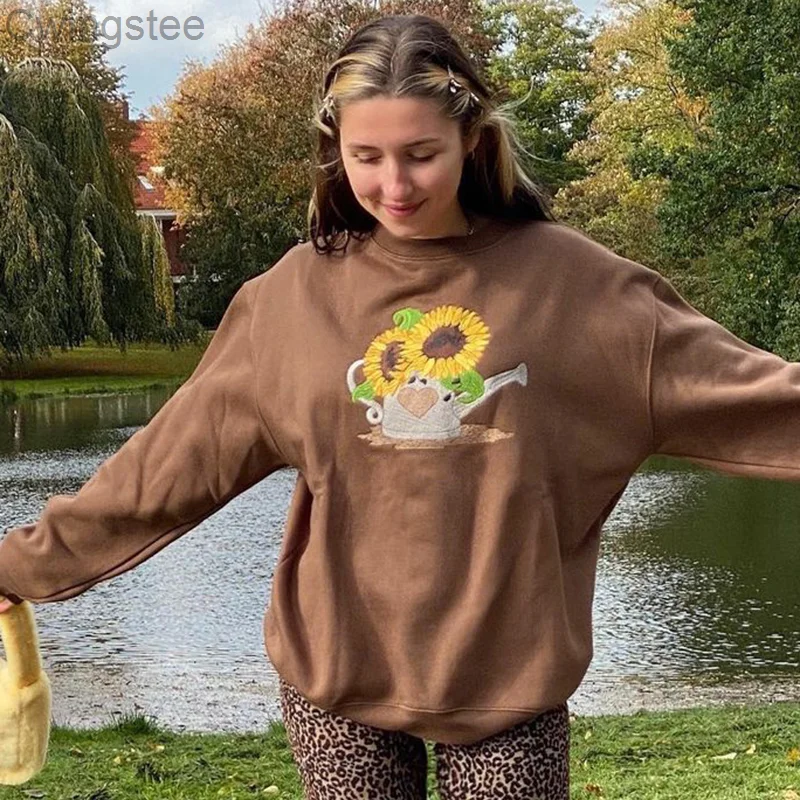 

Floral Printed Oversized Sweatshirts Women Vintage Streetwear Harajuku Aesthetic 90s Shirts Joggers Autumn Top