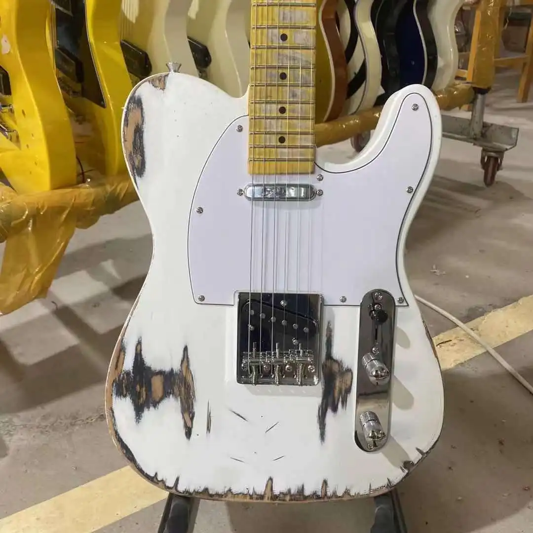 

Relic Tele электрическая гитара белого цвета пепельный корпус кленовый гриф 100% ручная работа Высокое качество Бесплатная доставка