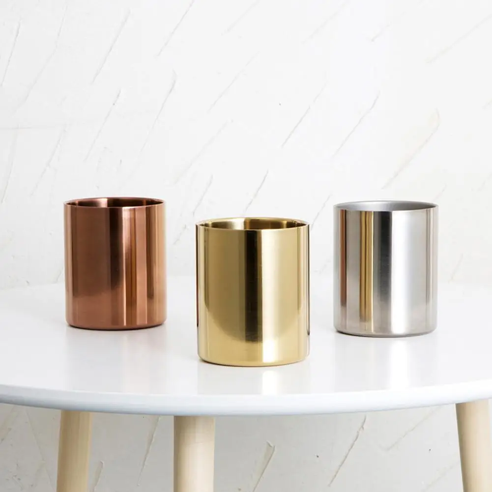 

Cylinder Pen Pencil Makeup Brushes Holder Flower Arrangement Storage Container Stainless Steel