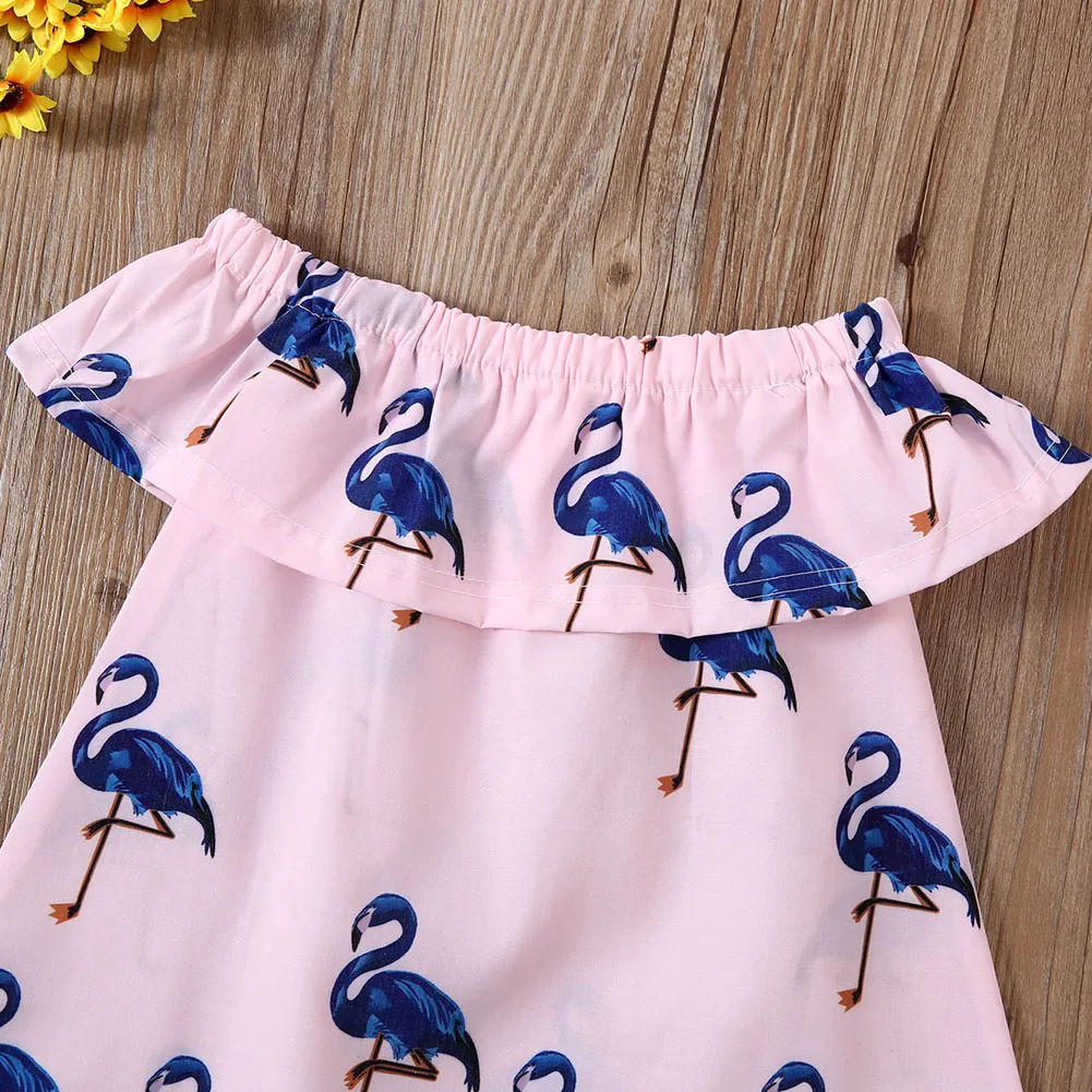 2020 Детская летняя одежда для новорожденных детей вечерние платья с фламинго