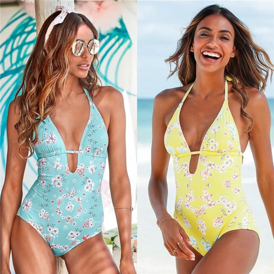 Женский слитный купальник с лямкой на шее открытой спиной Монокини в стиле ретро