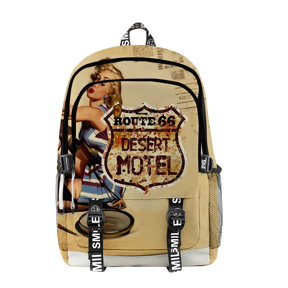 

Рюкзак из ткани Оксфорд для мужчин и женщин, школьный ранец в стиле хип-хоп для подростков и девочек, детская дорожная сумка, Route 66, 2021