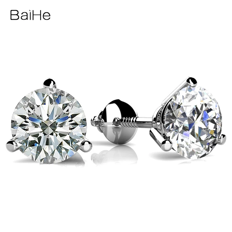 

BAIHE Solid 18K White/Yellow/Rose Gold 0.20ct/0.30ct/0.40ct Round Natural Diamonds Stud Earrings Women Man Fine Jewelry Making