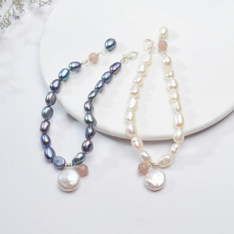 Женские браслеты с натуральным пресноводным жемчугом ASHIQI дружбы белым и черным