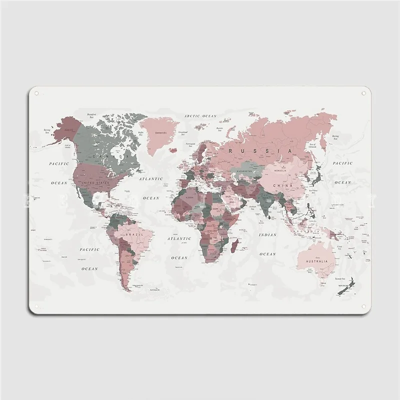 

Карта мира в розовом и зеленом металлическом плакате, настенный постер, паб, бар, пещера, Классические пластины, жестяной знак, плакат