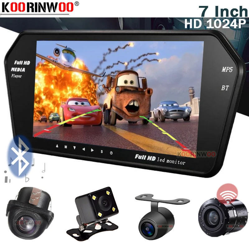 Koorinwoo Wireless 7&quot Car Monitor Mirror TFT USB SD Slot Bluetooth MP5 FM Reverse camera Rear Video Input Parking Assistance |