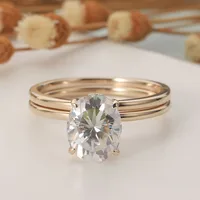 CxsJeremy 14K 585 Yellow Gold 3ct Oval Cut 8*10mm Moissanite Engagement Ring Set Hidden Halo Wedding Band Women Fashion Rings