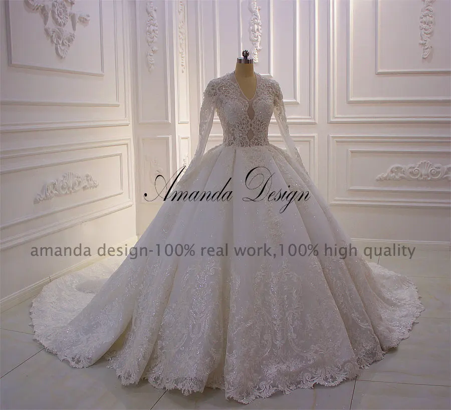 Аманда дизайн robe de mariee princesse роскошная кружевная Апликация с длинными рукавами