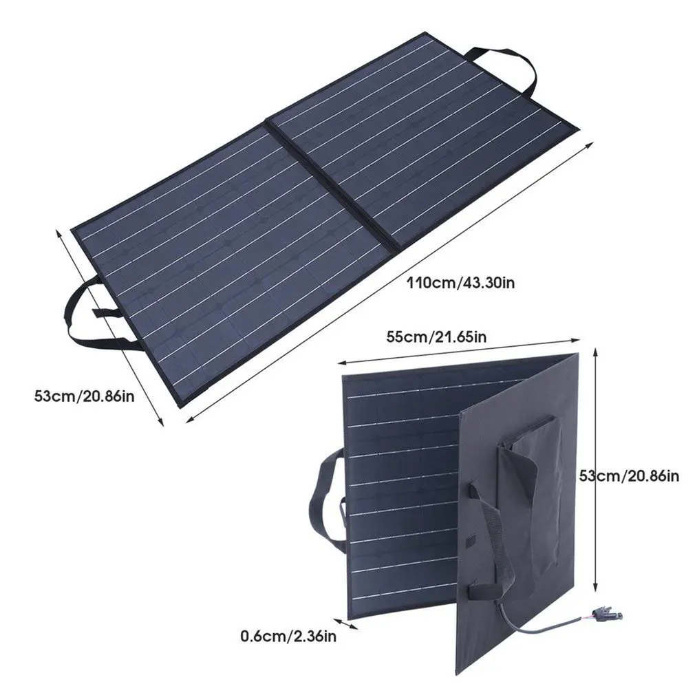 

100W Foldable Solar Charger Outdoor Travel Rechargeable Folding Bag USB Port 2 Solar Panels For Phone Car Laptop
