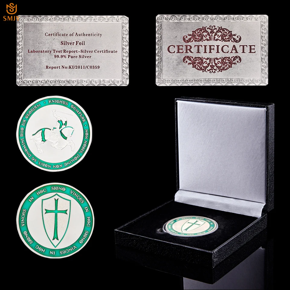 Масонский храм Паладин Зеленый Крест каменщиновый меч Посеребренная памятная