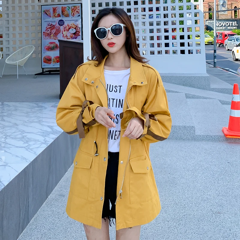 2019 Fashion Students Trench coat Short Outerwear Women Loose Cotton Windbreaker Plus size Female Casual Tops Spring Autumn G546 | Женская