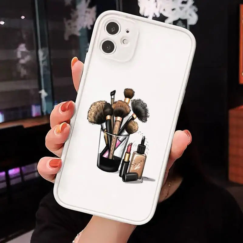 

Makeup Lipstick Nail Polish luxury Phone Cases funda matte transparent For iphone 7 8 11 12 plus mini x xs xr pro max cover