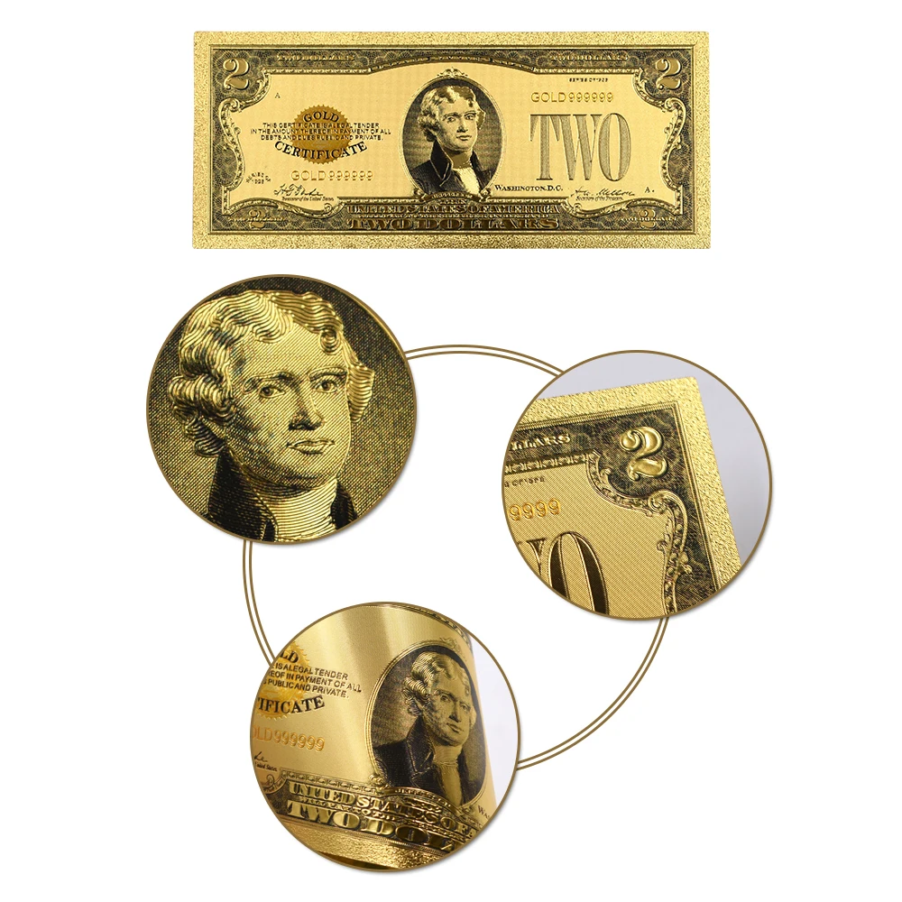 Распродажа банкноты с золотом 1928 года США 24 К позолоченные купюры за 2 доллара