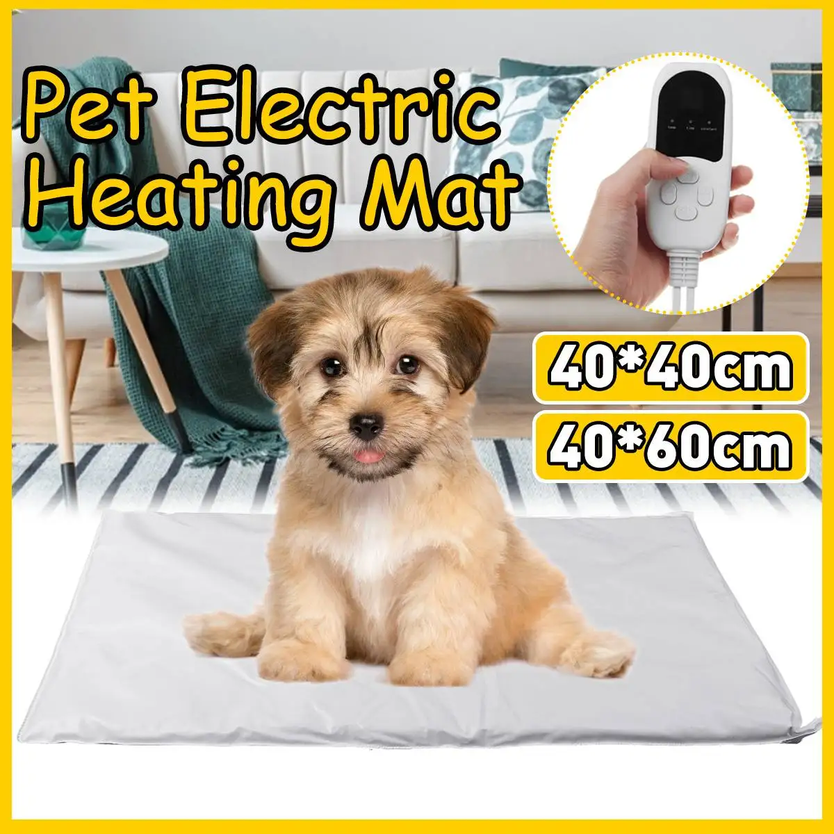 60x40cm Electric Heater Pads 5 Gear Adjustable Pet Heating Seat Mat Waterproof Warming Pad Dog Cat Bed Pads with LCD Controller