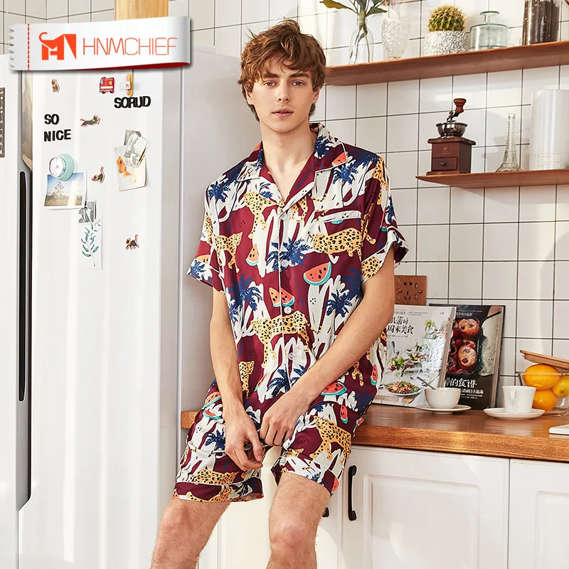 Пижама HNMCHIEF Мужская шелковая одежда для сна в современном стиле мягкая уютная