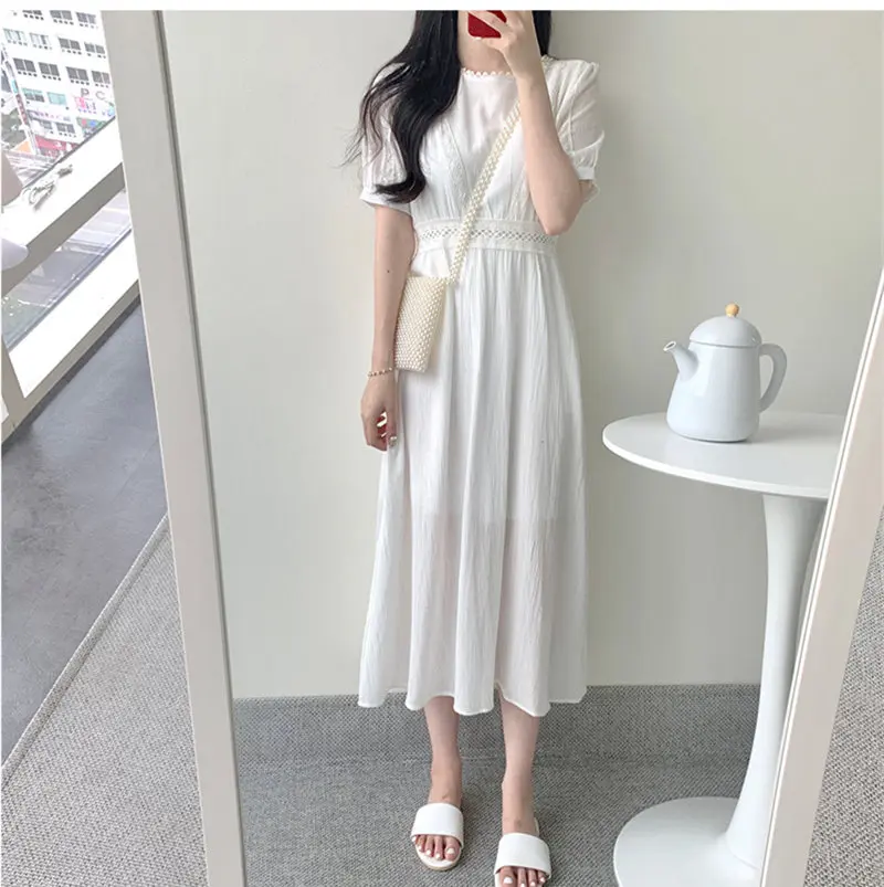 2021 Новое летнее платье рубашка вечернее белое винтажное Вечерние большие