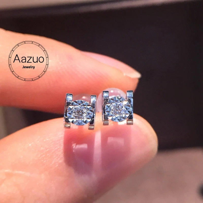 

Aazuo 18K White Gold Rose Gold Real Diamonds 0.04ct Classic Ox Head Stud Earring gifted for Women&Lady Wedding Party