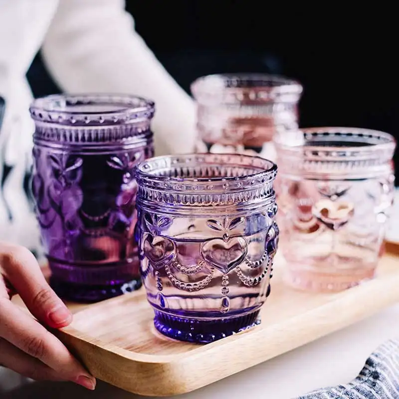 2 шт Красочный Ретро рельеф Стекло чашки без примесей свинца и молоко сок чашка