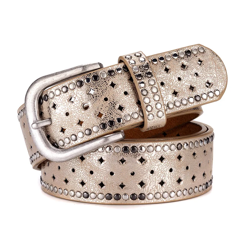 

Europe Women Rivet Belt Fashion Jeans Decoration Street Faux Leather PU Waistband Adjustable Buckle Belts Accessories 110cm