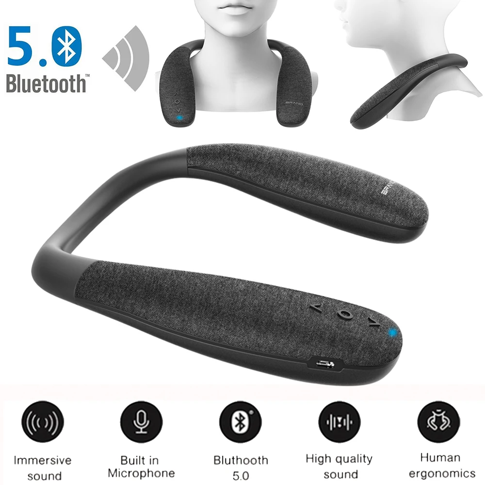 Neckband Bluetooth 5 0 динамик s беспроводной Носимый шейный настоящий 3D стерео звук