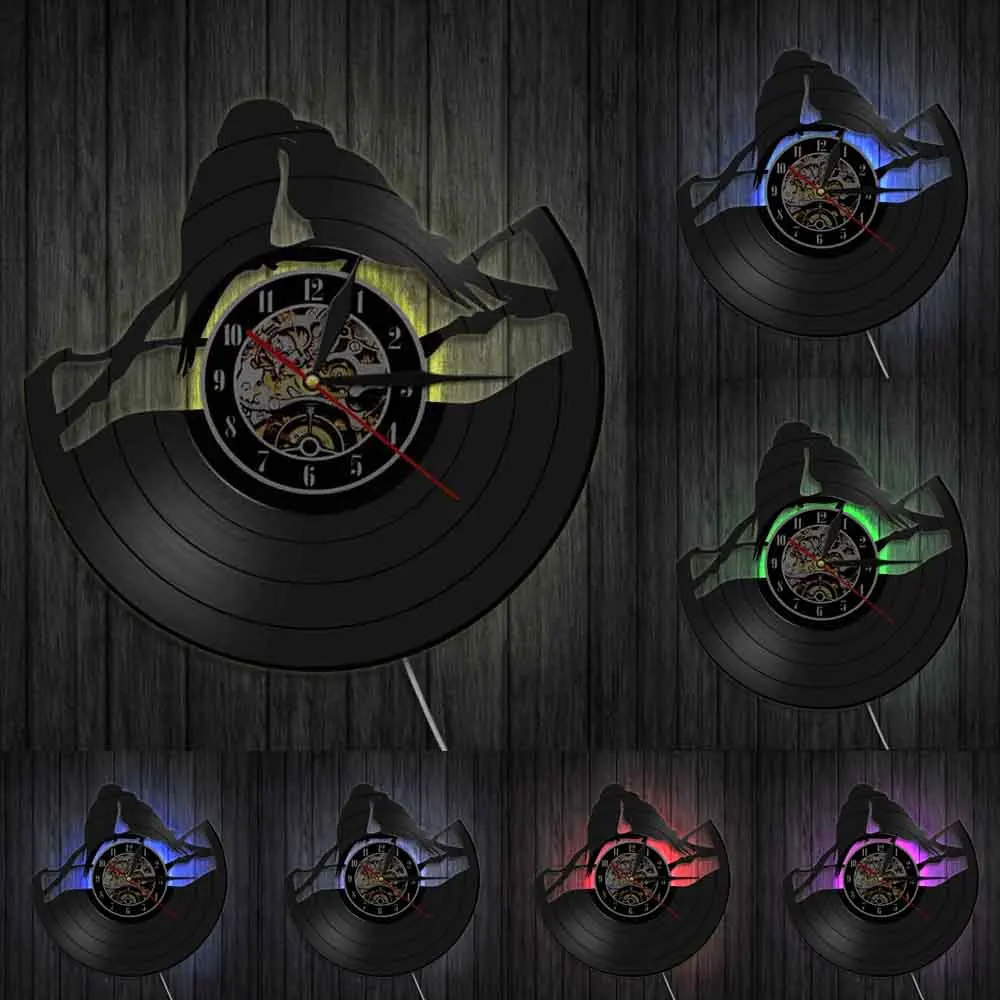 Настенные часы в виде попугаев на ветке с виниловой пластиной|Настенные часы| |