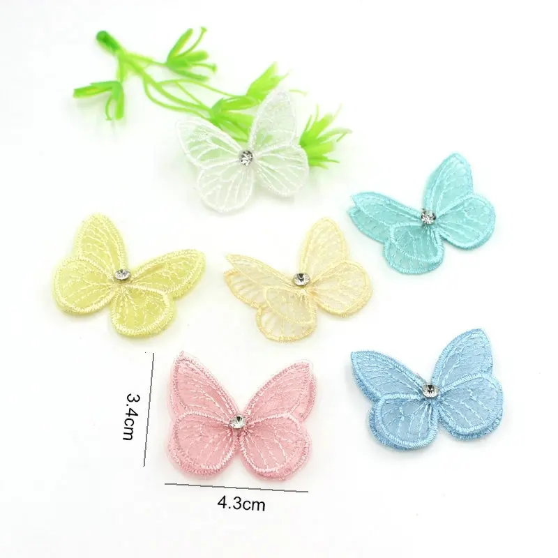 12 шт. двухслойная вышивка кружево сетка Бабочка аппликация детская цветная
