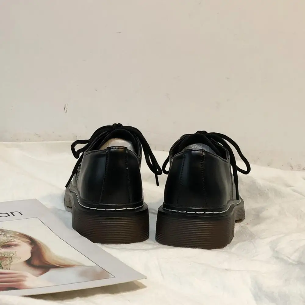 

Cross Women's Shoes British Style Round Toe Autumn Casual Female Sneakers Black Flats Ladies' Footwear Modis Oxfords All-Match