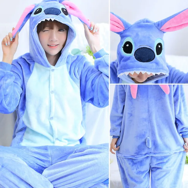 2019 кигуруми с длинными рукавами капюшоном стежка Onesie Пижама милые животные Стич
