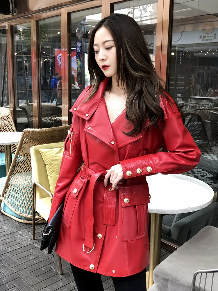 100% Natural Sheepskin Coat Female Autumn Winter Fashion Ladies Genuine Leather Jacket Women Noto Biker Real Leather Coats 19001