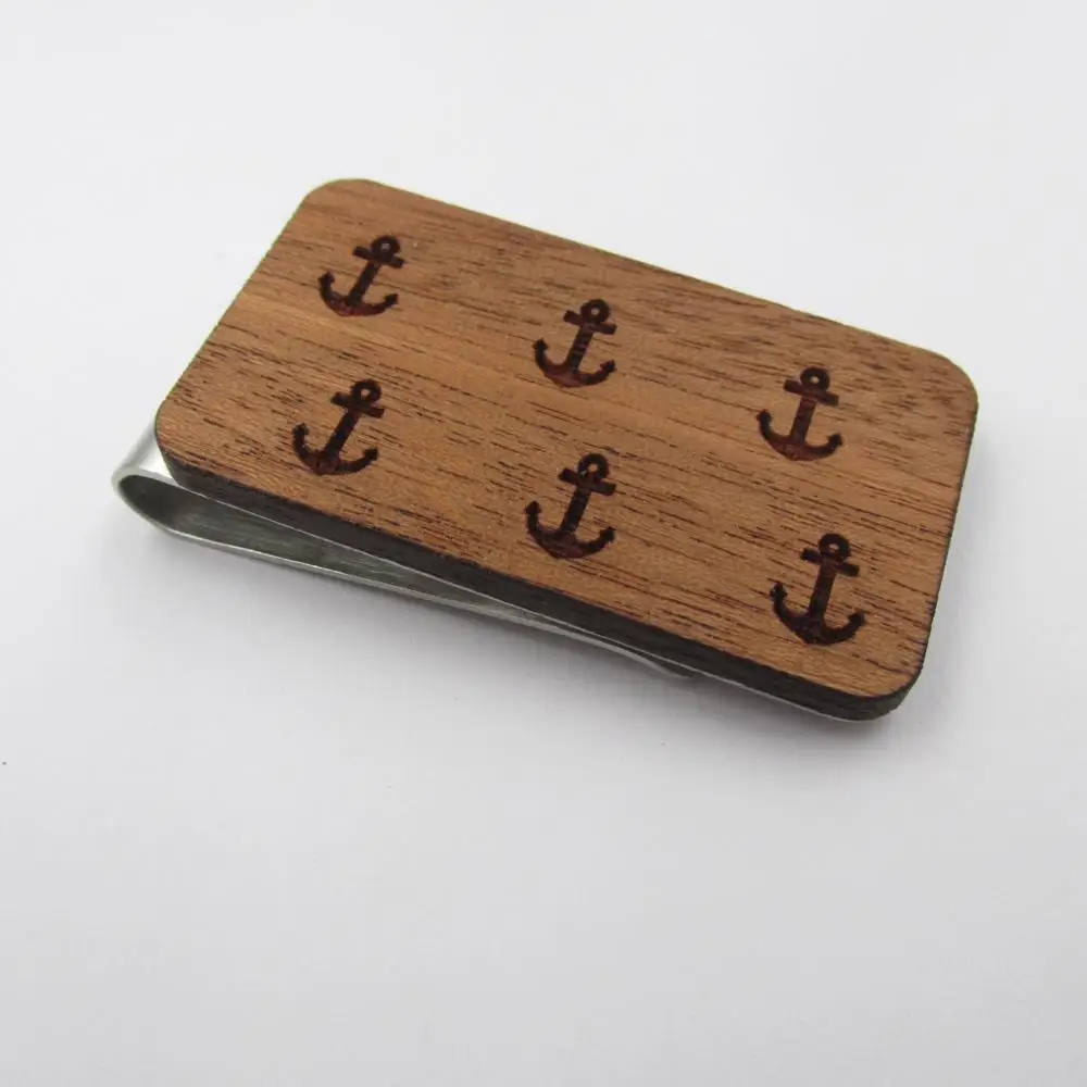 anchor money clip Морской ручной работы деревянные Запонки-якоря и зажим для галстука запонки в виде парусных Подарки для него Женихи Для мужчин подарок для Для мужчин - Окраска металла: anchor money clip
