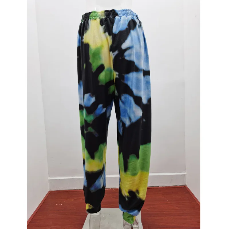 

2020 Fashion Personalized Butterfly Printing Tie-dyed Casual Pants Loose Pin-foot Sweat Pant Joggers Women Trouser