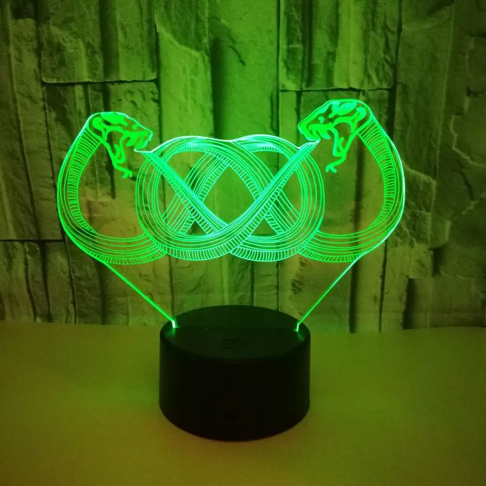 3D моделирование Светодиодные ночные светильники 7 цветов Животное Змея