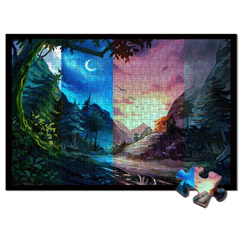 

Wooden jigsaw 1000 cartoon scenery day and night adult decompression cure children's educational toy Christmas gift fidget toys