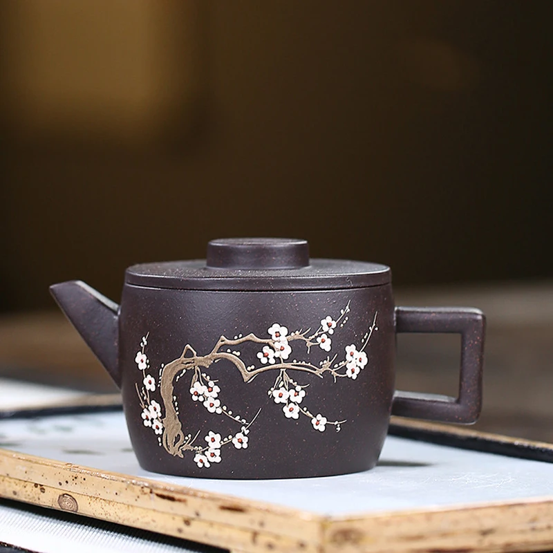 Чайный горшок Yixing из фиолетовой глины с цветком сливы набор чайников сырой руды