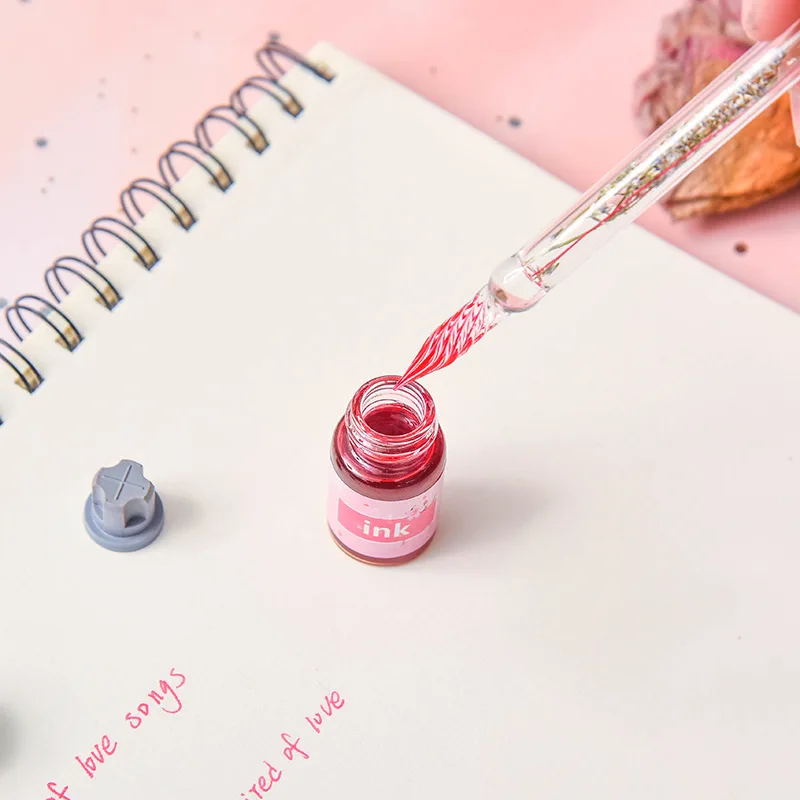 Стеклянная перьевая ручка в эстетике прозрачная форме цветка для письма подарок