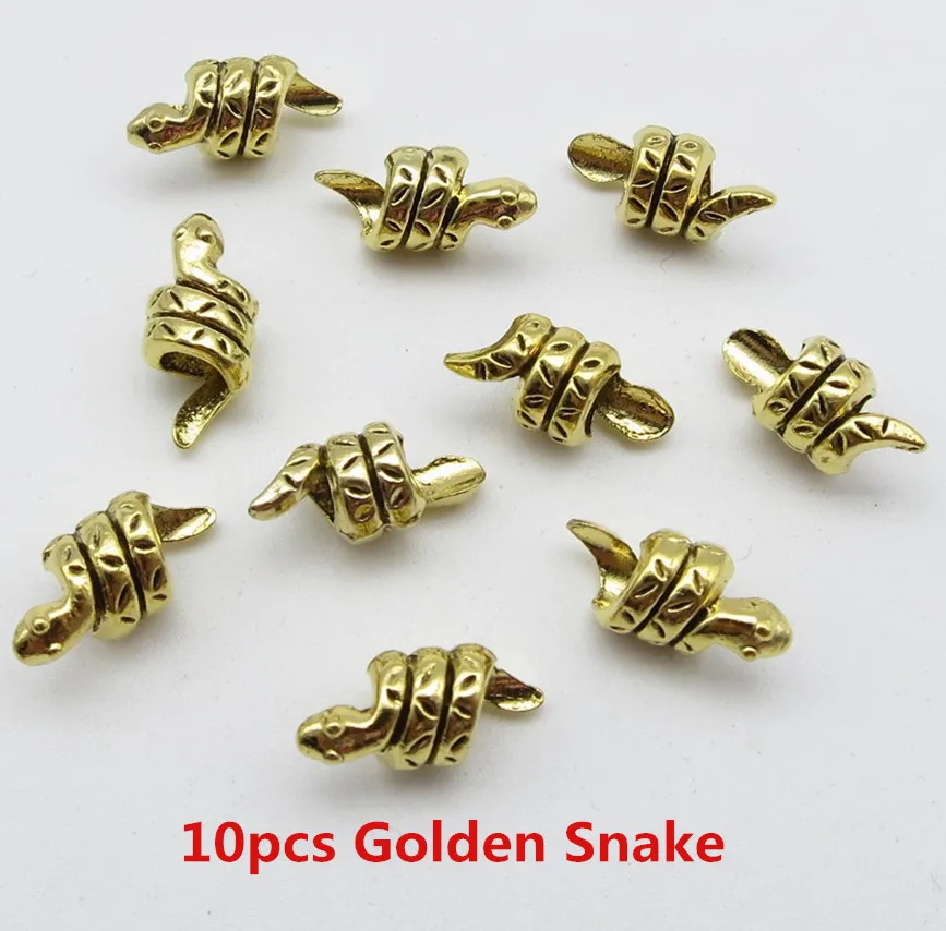 10pcs Golden Snake 10 шт-20 шт Золотой/Серебряный металлический Змеиный маленькое отверстие для волос оплетка дреды бусины кольца трубка для аксессуаров для укладки - Цвет: 10pcs Golden Snake